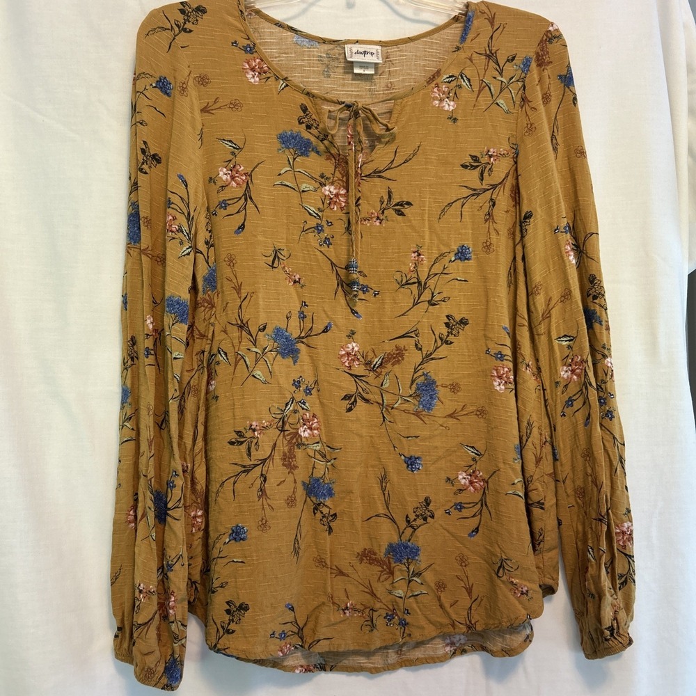 Daytrip BKE Women's Boho Mustard Floral Long Sleeve Top Size S